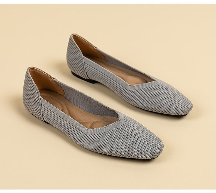 The EcoStride - Square-Toe V-Cut Flats Cruelty-free footwear For Women - Ashour Shoes