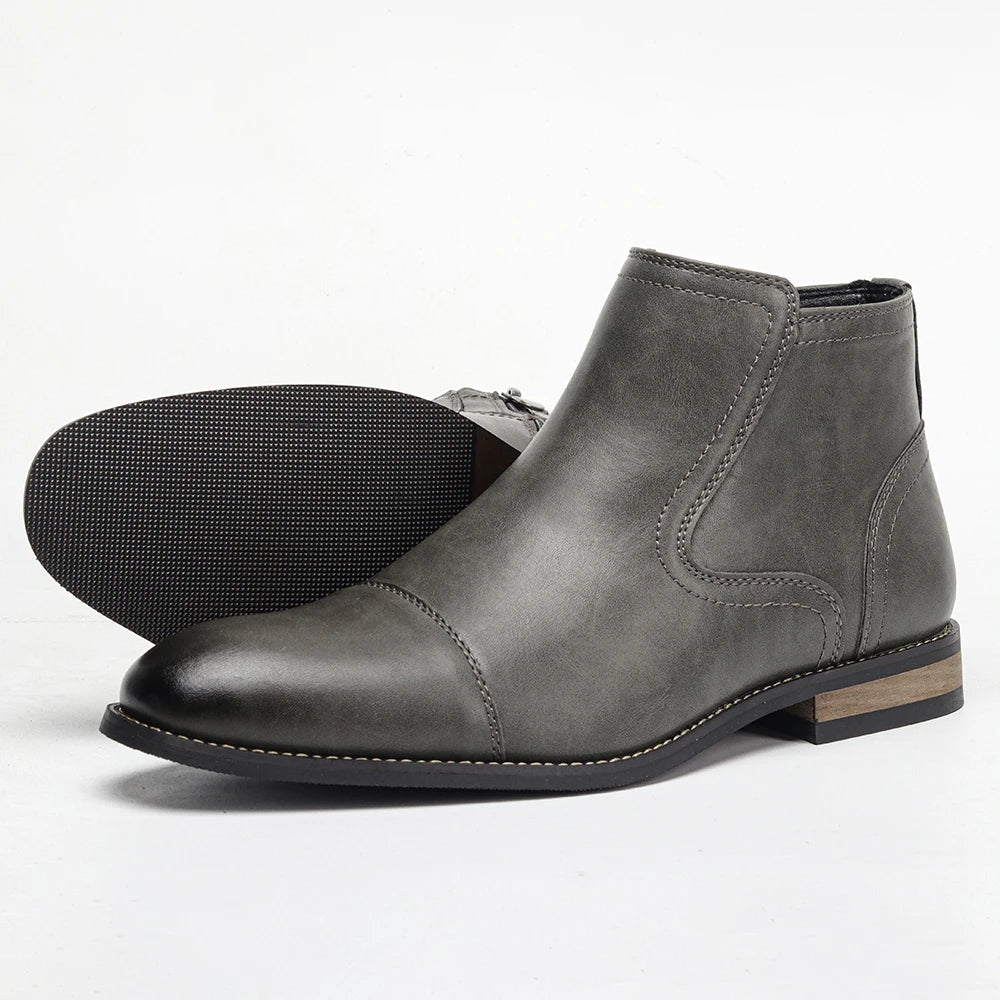 Averon – Men’s Vegan Leather zip up Boots – Cap Toe Lace-Up Ankle Dress Boots - Ashour Shoes