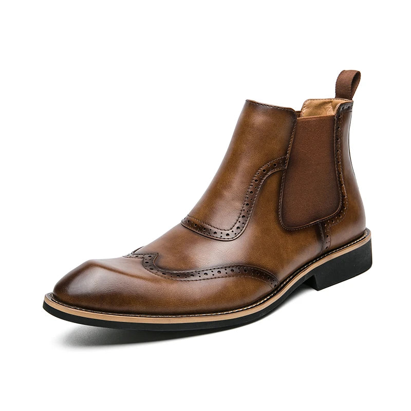 Distinto - Men's Polished Leather Brogue Chelsea Boots - Ashour Shoes