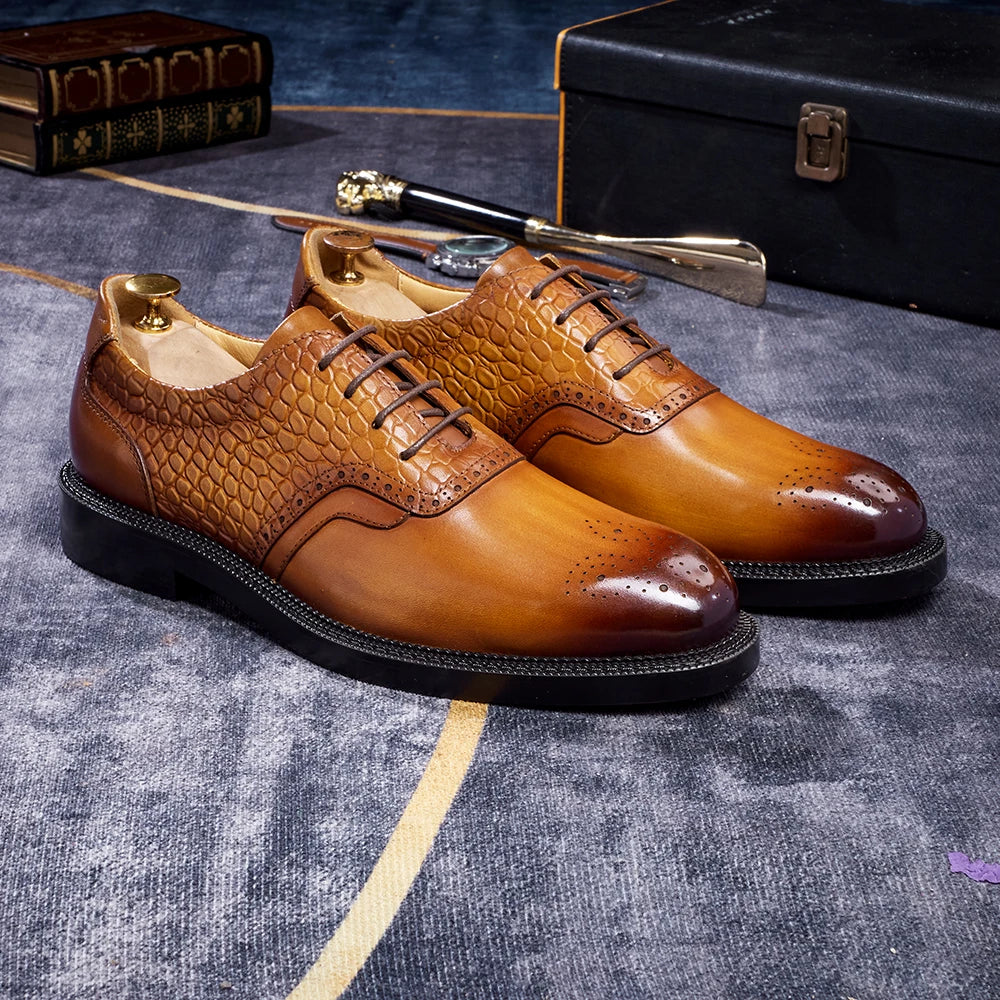 Aurelio – Men’s red bottoms sole shoes - Dual-Leather Oxford Shoes