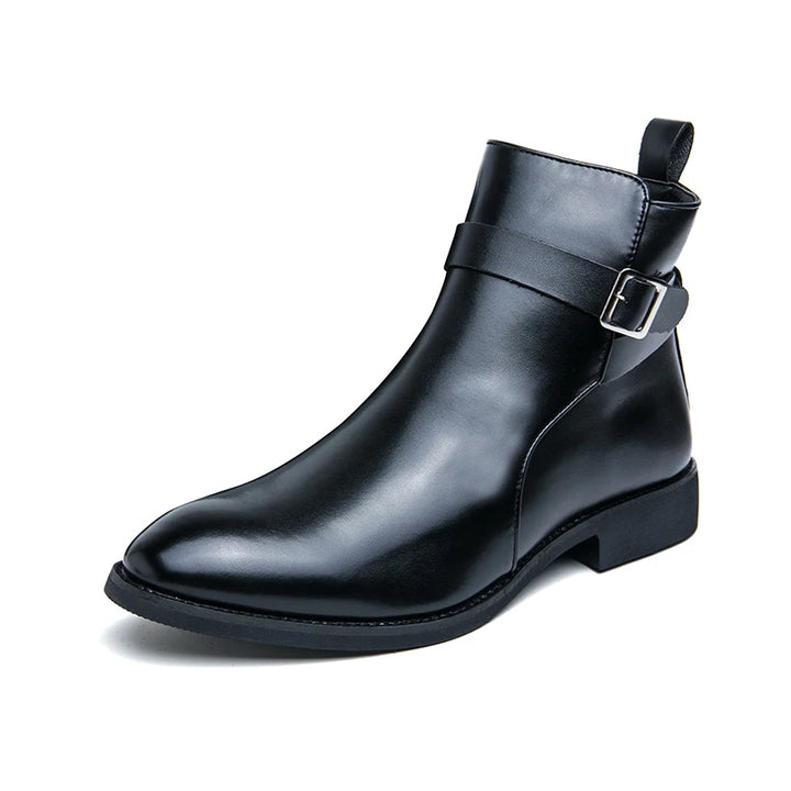 The Chiaro X - Leather ankle dress boots for men with zipper and strap - Ashour Shoes