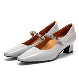 Argento - Women's Elegant Leather Mary Jane Pumps with Chain Detail - Ashour Shoes