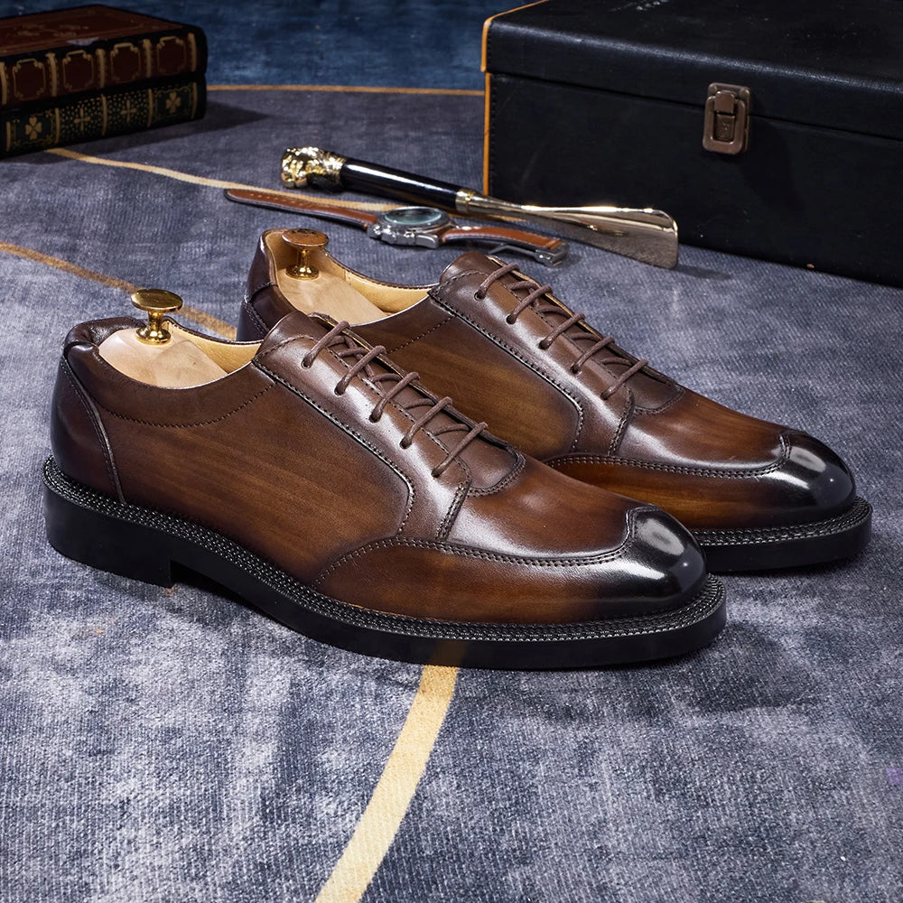 Maestro - Men's Elegant Burnished Leather Derby Dress Shoes - Ashour Shoes