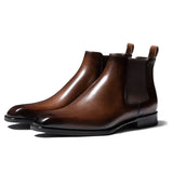 Raffinato - Men's Polished Burnished Leather-Look Chelsea Ankle Boots - Ashour Shoes