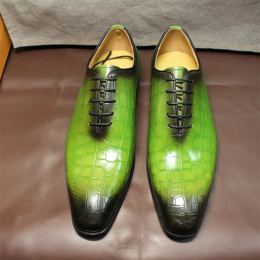 Verdeon – Men’s Crocodile-Embossed Green Dress Shoes Genuine Leather Oxford Shoes