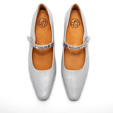 Argento - Women's Elegant Leather Mary Jane Pumps with Chain Detail - Ashour Shoes