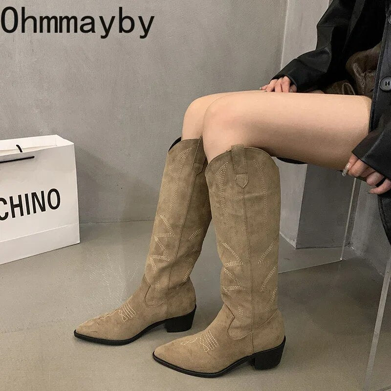 CBG - Vegan leather long cowboy boots for women