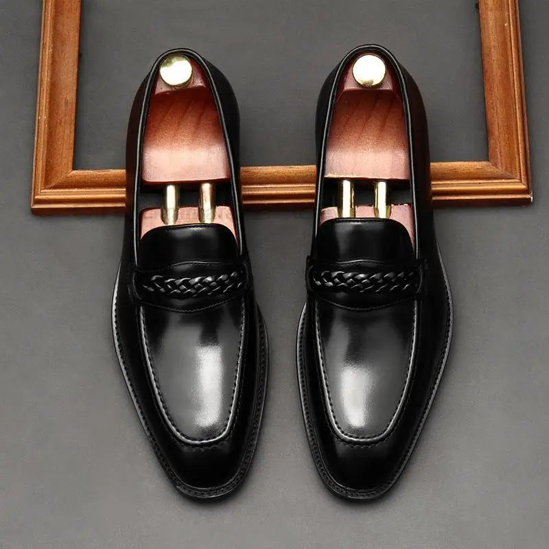 il lusso 3 - Italian Style leather Loafers for men with Braided Strap. - Ashour Shoes