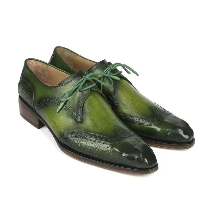 Green Totem - Genuine Leather Men’ Derby Shoes - Ashour Shoes