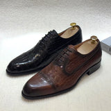 Alligatore - Men's Luxury Crocodile Embossed Leather Cap Toe Oxfords - Ashour Shoes