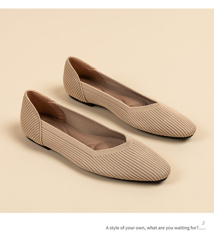 The EcoStride - Square-Toe V-Cut Flats Cruelty-free footwear For Women - Ashour Shoes