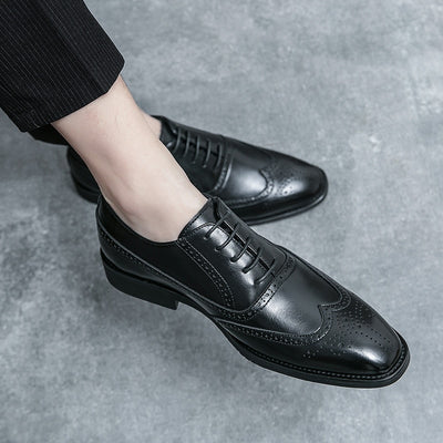 Fasto - Black Brogue Shoes Handmade Oxford Shoes for Men