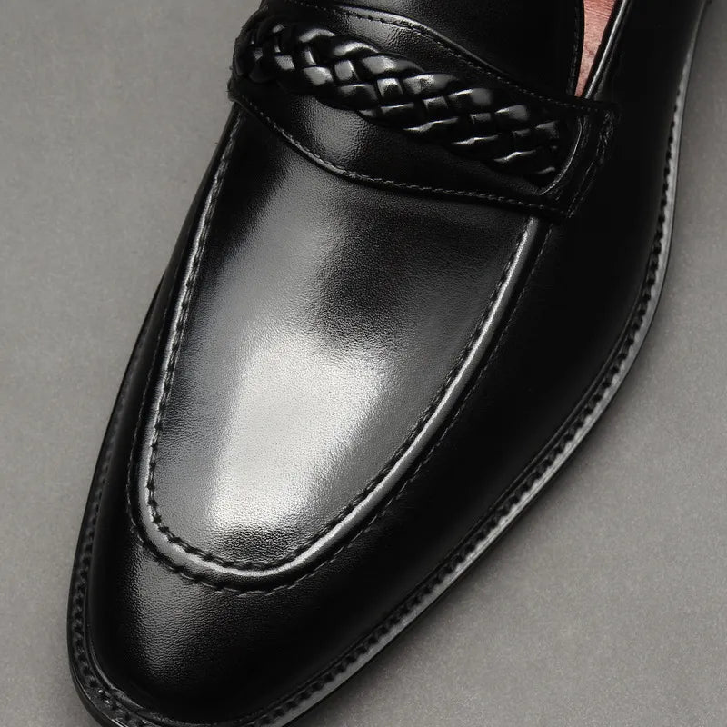 il lusso 3 -  Italian Style leather Loafers for men with Braided Strap.