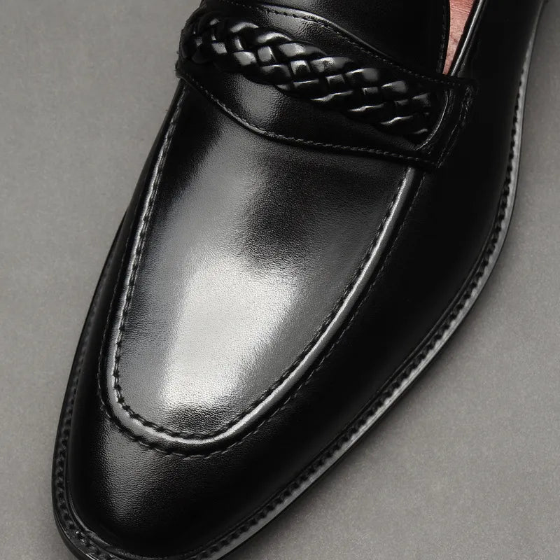 il lusso 3 - Italian Style leather Loafers for men with Braided Strap. - Ashour Shoes