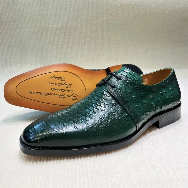 Orsano – Men’s Ostrich-Print Leather Oxford Shoes – Genuine Leather Dress Shoes