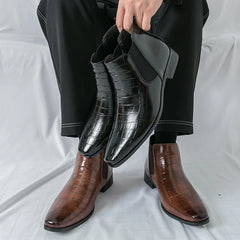 Lucente - Men's Elegant Croc-Embossed Chelsea Boots - Ashour Shoes
