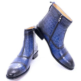 Divo - Men's Genuine Leather Crocodile Print Zip Buckle Ankle Boots - Ashour Shoes