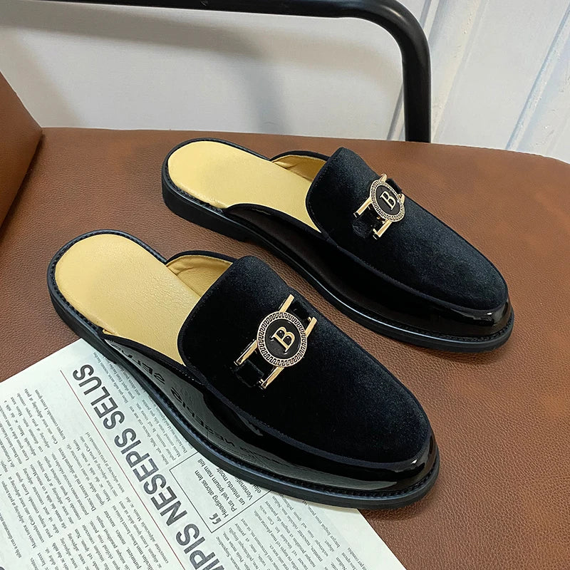 Stilare - Men's Elegant Suede & Patent Leather Loafer Mules - Ashour Shoes