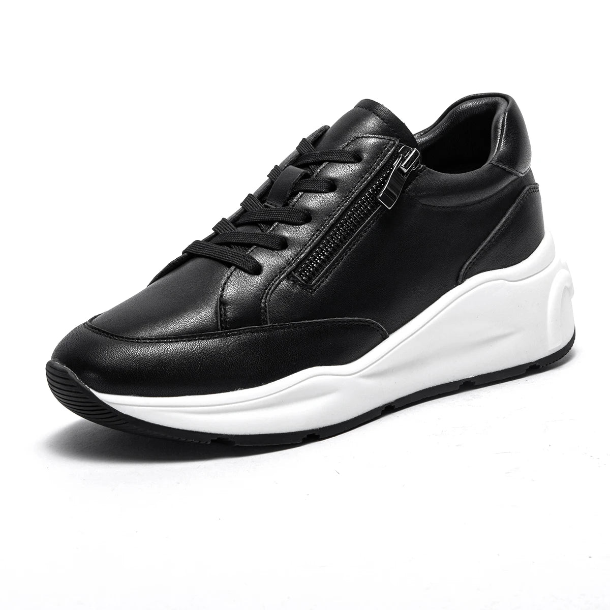 Zenith - Women's Casual Leather Platform Sneakers with Side Zipper - Ashour Shoes
