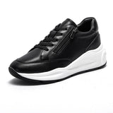 Zenith - Women's Casual Leather Platform Sneakers with Side Zipper - Ashour Shoes