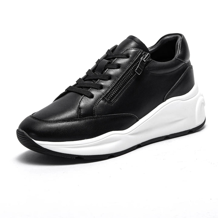 Zenith - Women's Casual Leather Platform Sneakers with Side Zipper