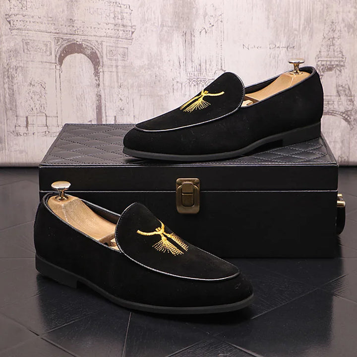 Xiya - Suede leather embroidered loafers for men