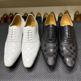 Ardito - Men's Luxury Genuine Leather Oxford Dress Shoes with Embossed Checkered Print - Ashour Shoes