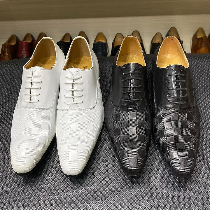 Ardito - Men's Luxury Genuine Leather Oxford Dress Shoes with Embossed Checkered Print