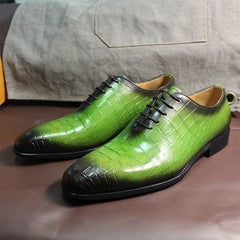 Verdeon – Men’s Crocodile-Embossed Green Dress Shoes Genuine Leather Oxford Shoes - Ashour Shoes