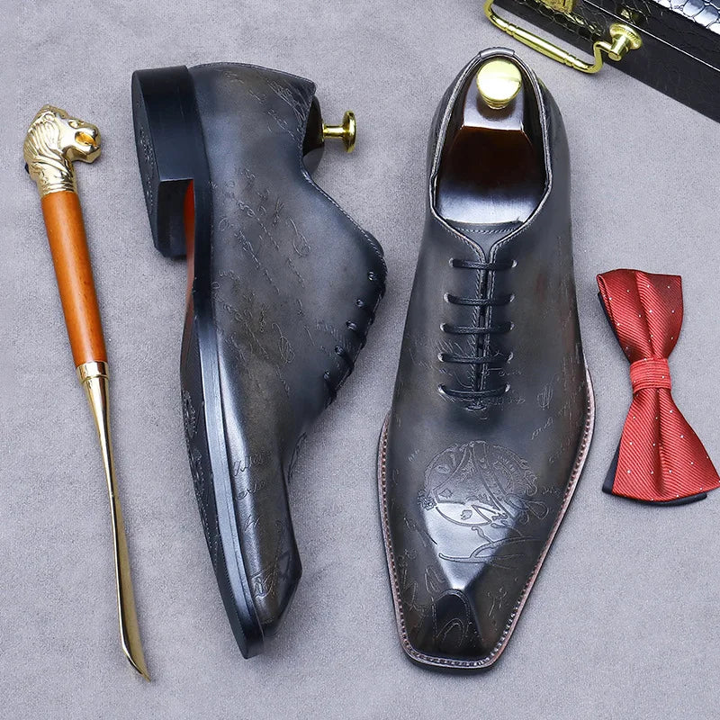 Eleganza - Men's Laser-Carved Leather Oxford Dress Shoes - Ashour Shoes