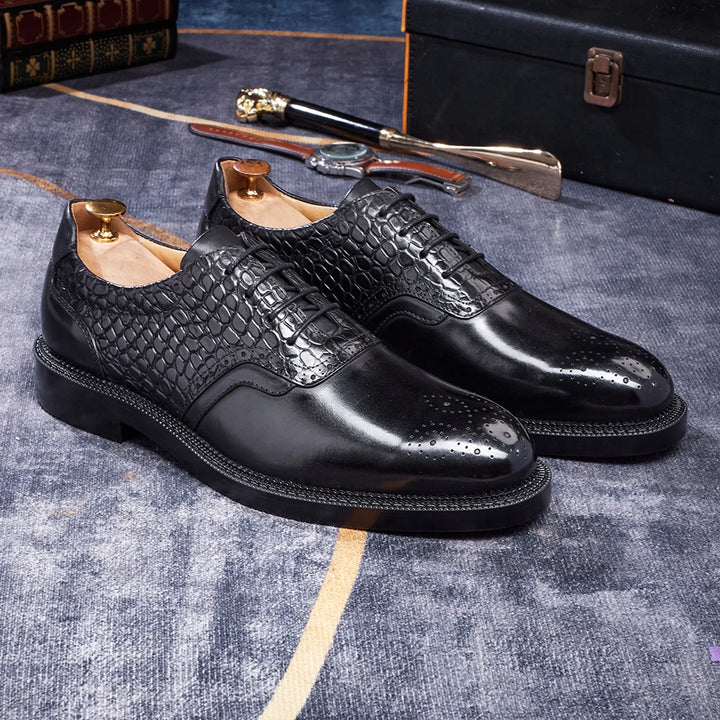 Aurelio – Men’s red bottoms sole shoes - Dual-Leather Oxford Shoes