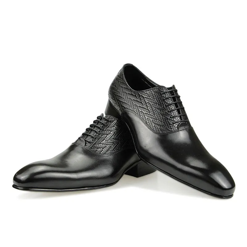 simaya - leather oxford dress shoes. textured detailing. Big sizes. - Ashour Shoes