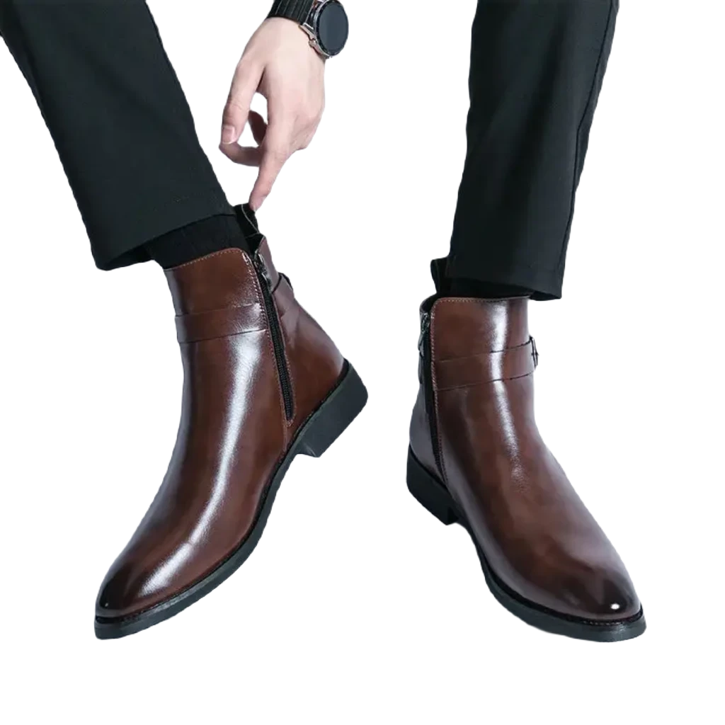 The Chiaro X - Leather ankle dress boots for men with zipper and strap - Ashour Shoes
