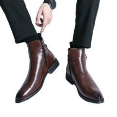 The Chiaro X - Leather ankle dress boots for men with zipper and strap - Ashour Shoes