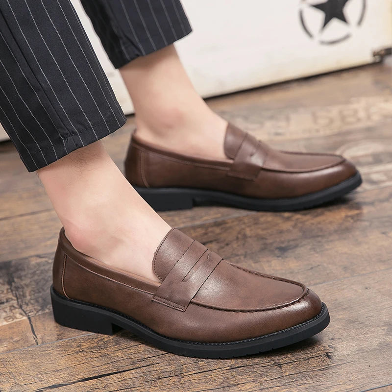 Loreno – Men’s Genuine Leather Penny Loafers – Classic Slip On