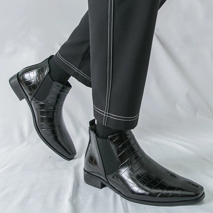 Lucente - Men's Elegant Croc-Embossed Chelsea Boots