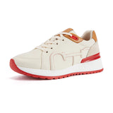 Vivida - Women's Cream & Red Microfiber Fashion Sneakers - Ashour Shoes