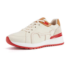 Vivida - Women's Cream & Red Microfiber Fashion Sneakers - Ashour Shoes