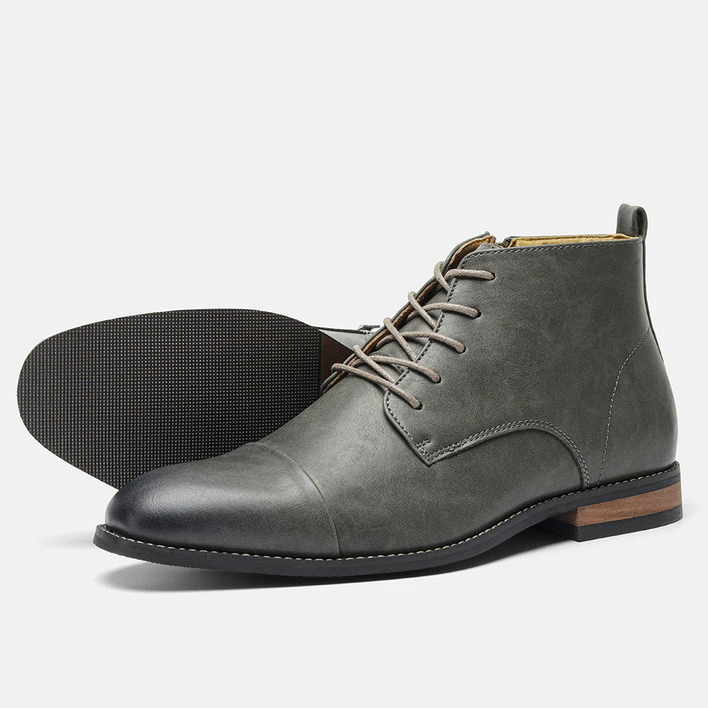 Averon – Men’s Vegan Leather zip up Boots – Cap Toe Lace-Up Ankle Dress Boots - Ashour Shoes