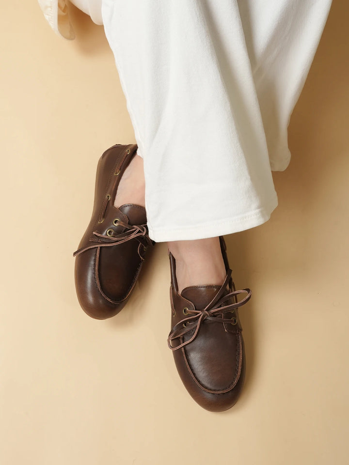 Lerana - Genuine Leather Boat Shoes for Women. Classic Moccasin for Everyday Comfort