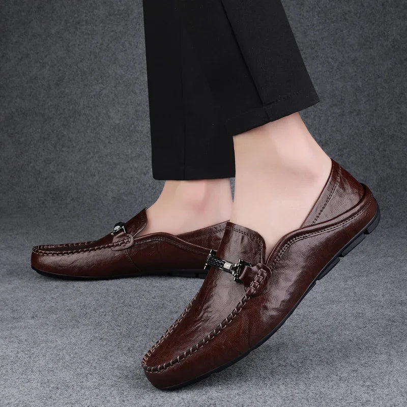 Veloce - Men's Premium Leather Buckle Driving Loafers - Ashour Shoes