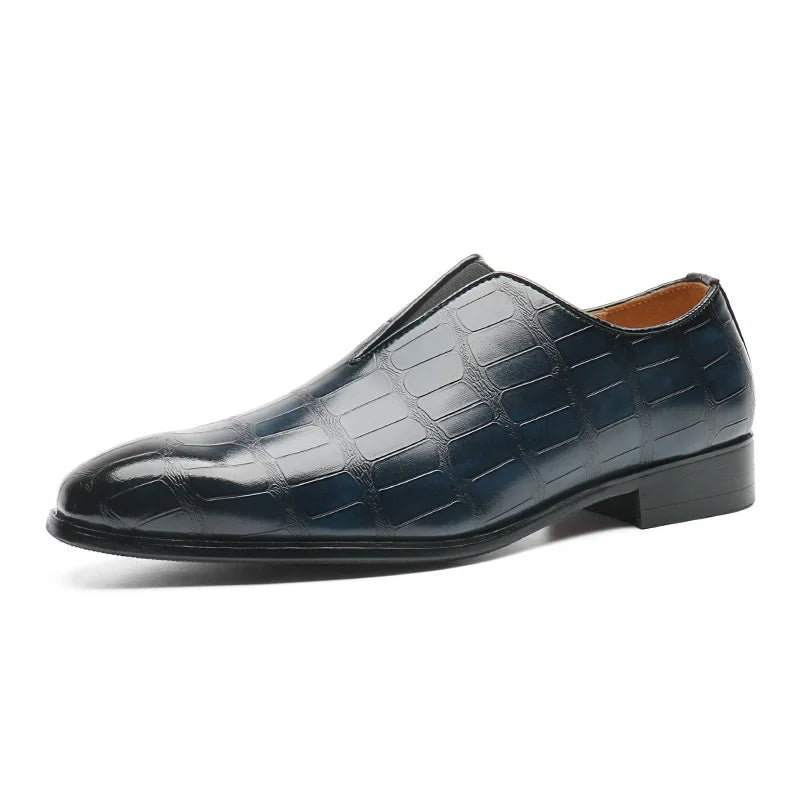 Distinto - Men's Luxury Crocodile Embossed Pointed Toe Slip-On Loafers