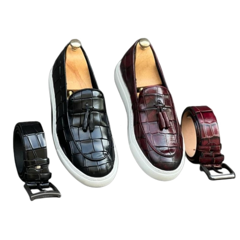 The Vulcanize 3 - Crocodile Pattern Leather Tassel Loafers with a sneaker outsole for men - Ashour Shoes