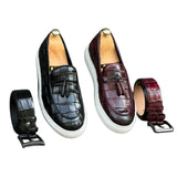 The Vulcanize 3 - Crocodile Pattern Leather Tassel Loafers with a sneaker outsole for men - Ashour Shoes