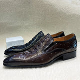 Virello – Men’s Leather loafers with ostrich print (Black / Brown) - Ashour Shoes