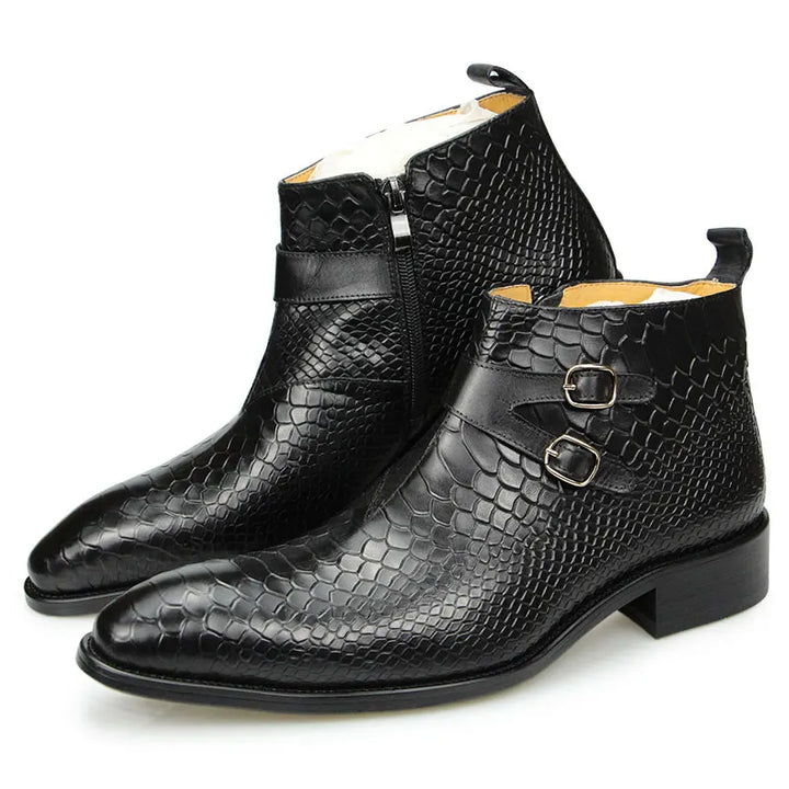 Afidani  - Alligator print strap on leather boots for men