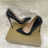 POX3 - Vegan Leather High Heel Red Bottom Spiked Stiletto. Women 6-12CM - Ashour Shoes