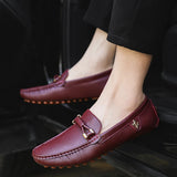Rubino - Men's Stylish Wine Red PU Leather Driving Loafers - Ashour Shoes