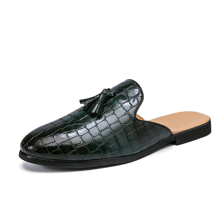 Momo A - Tassel patent leather mules for men/Stylish open back loafers