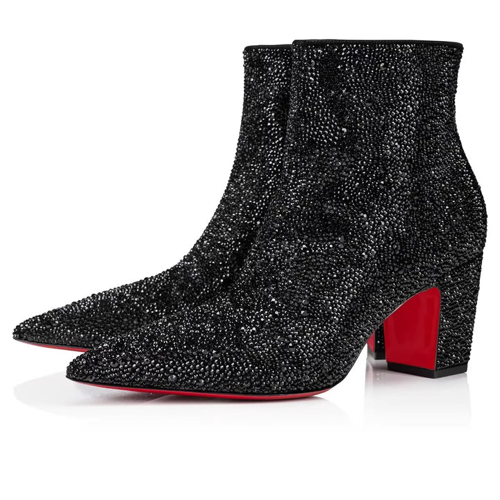 POX Rhine - Rhinestone High-heeled Red bottom booties for women - Ashour Shoes